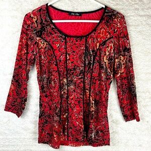 Womens Whimsigoth Burn Out Velvet Top Goth Y2K Fairy Grunge Red Black